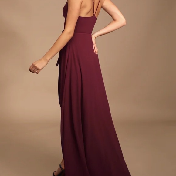 Burgundy High-Low Wrap Dress - Picture 2 of 6